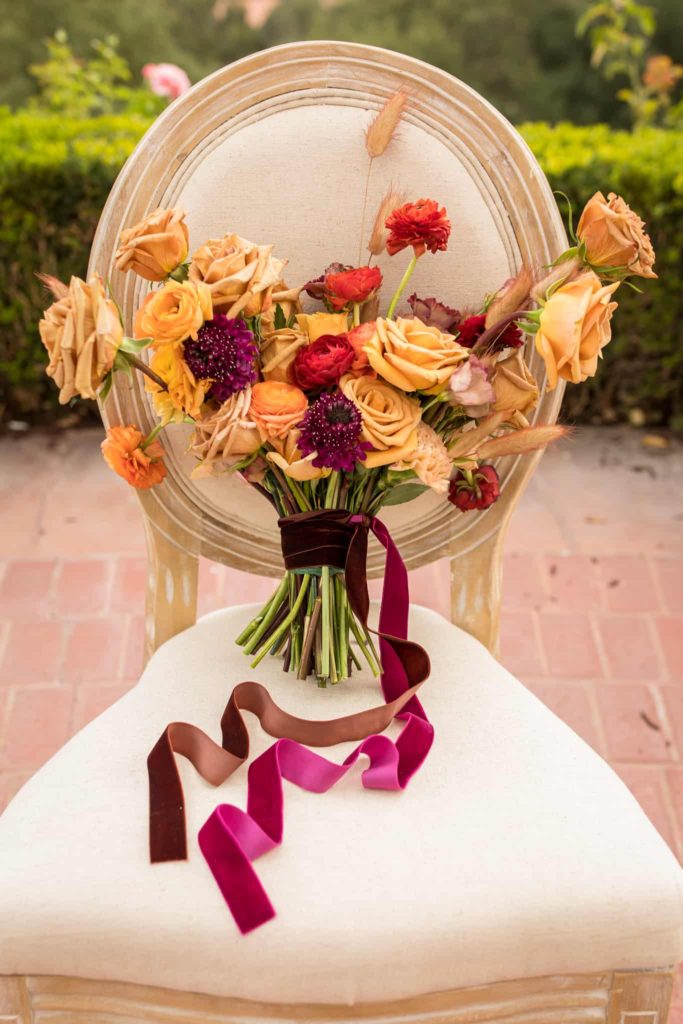 bridal bouquet on a chair