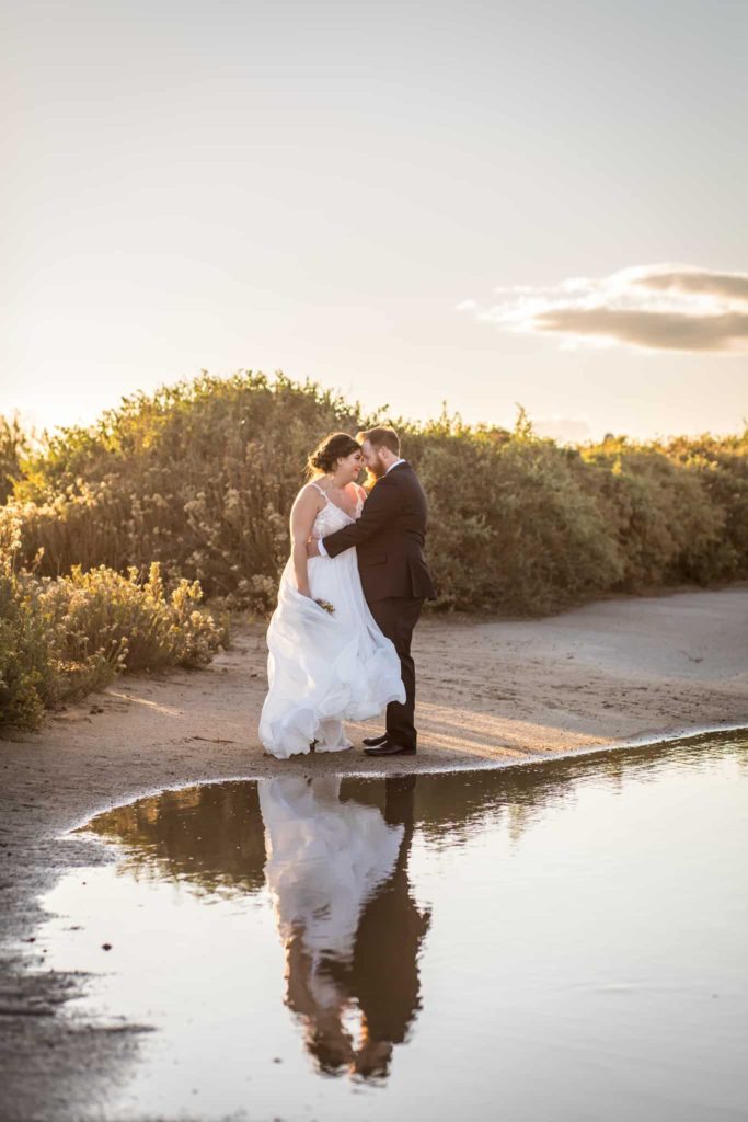 bride and groom reflection pond ventura