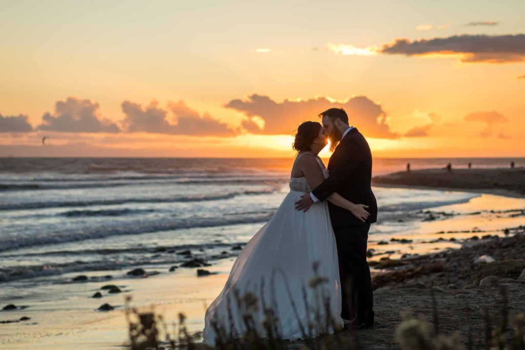 bride and groom sunset beach ventura