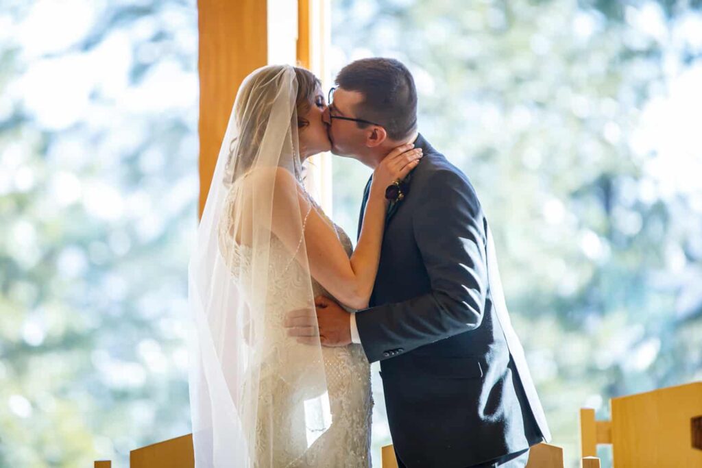 first kiss st francis assisi lake tahoe wedding