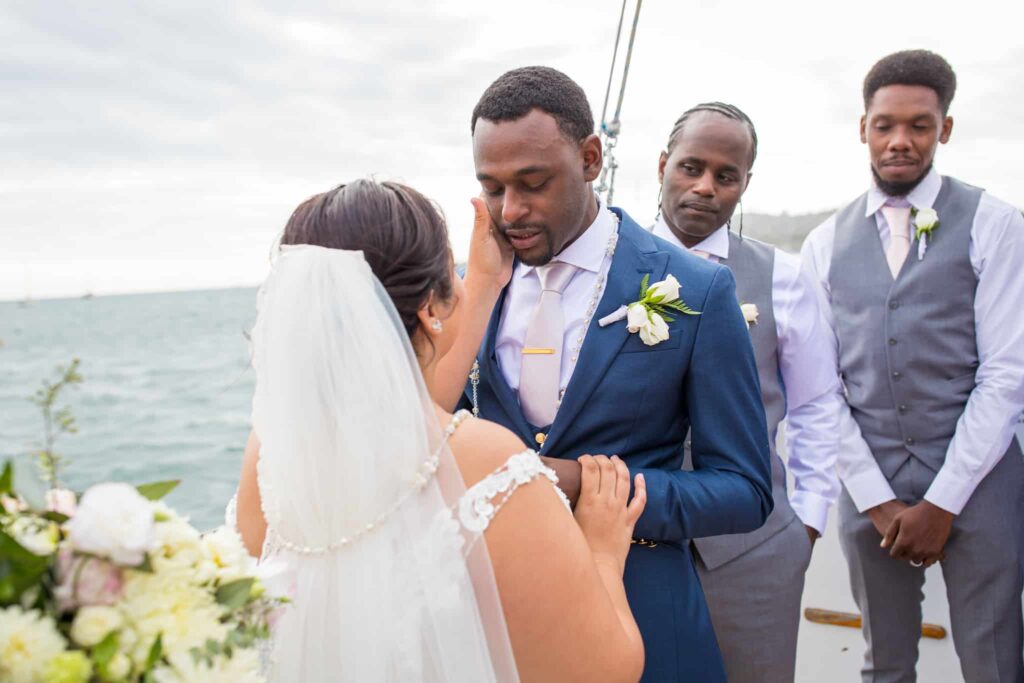 emotional groom Santa Barbara Yacht Wedding