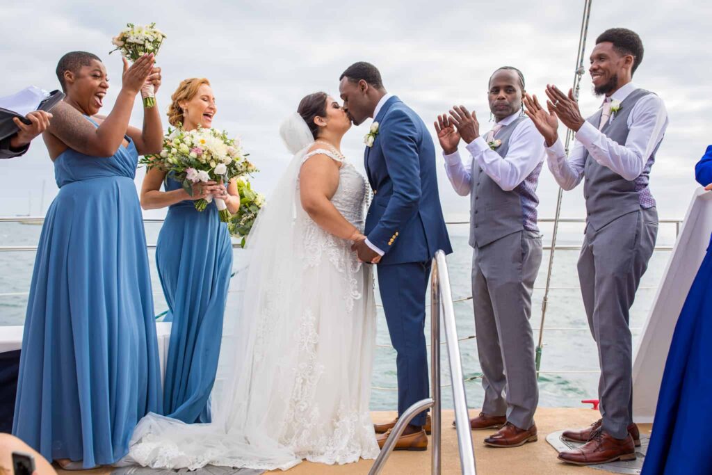 first kiss Santa Barbara Yacht Wedding