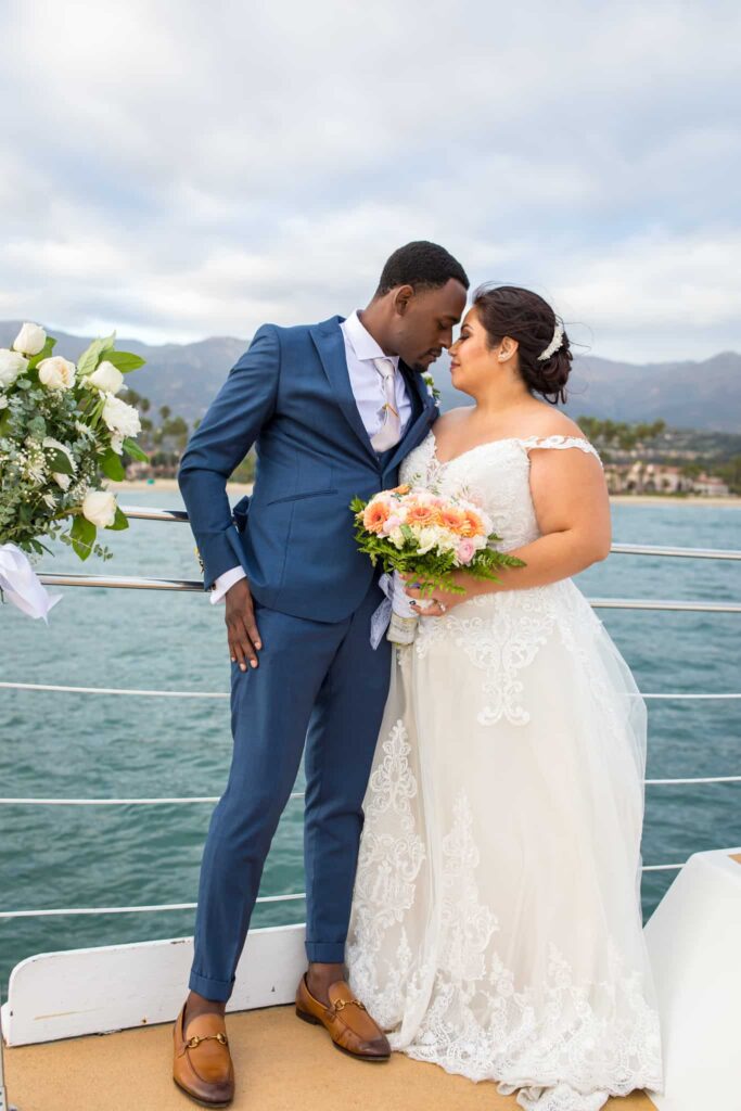 bride and groom on yacht Santa Barbara Wedding