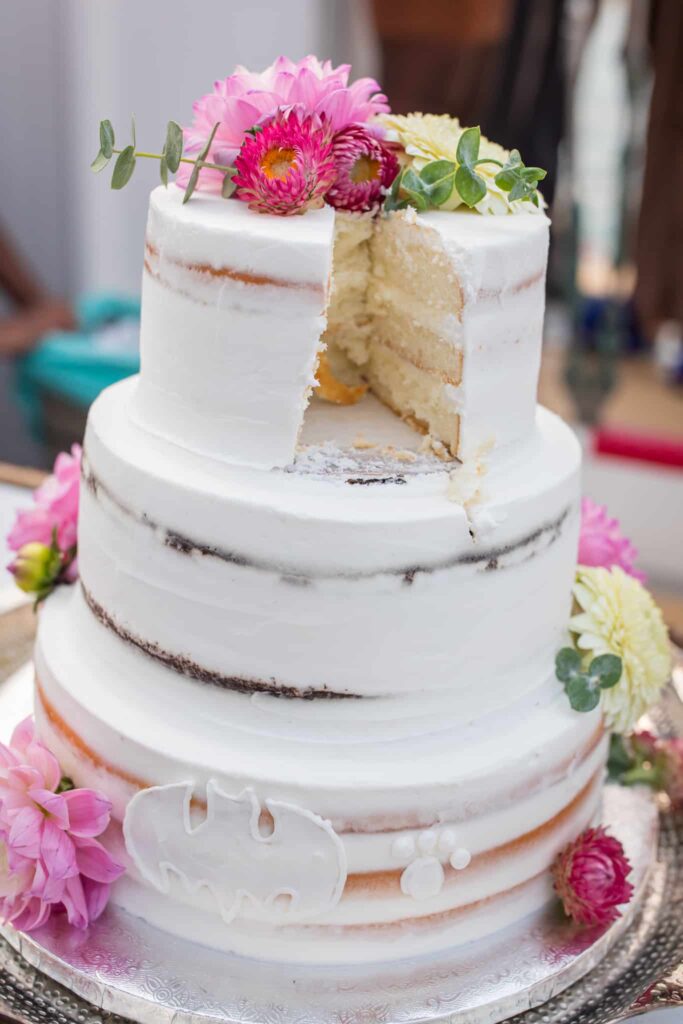 wedding cake with slice removed Santa Barbara Yacht