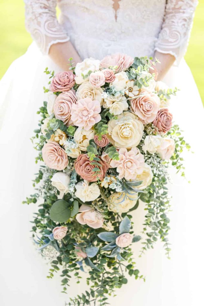 closeup of brides beautiful wedding bouquet