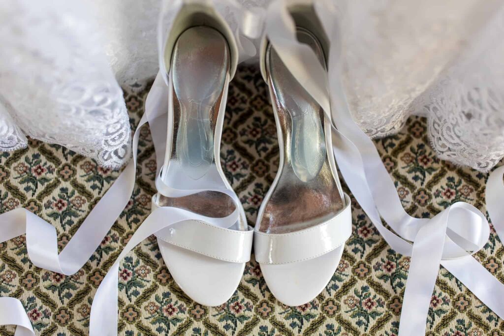 brides wedding shoes with ribbon
