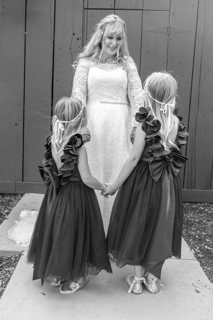 bride with two flower girls