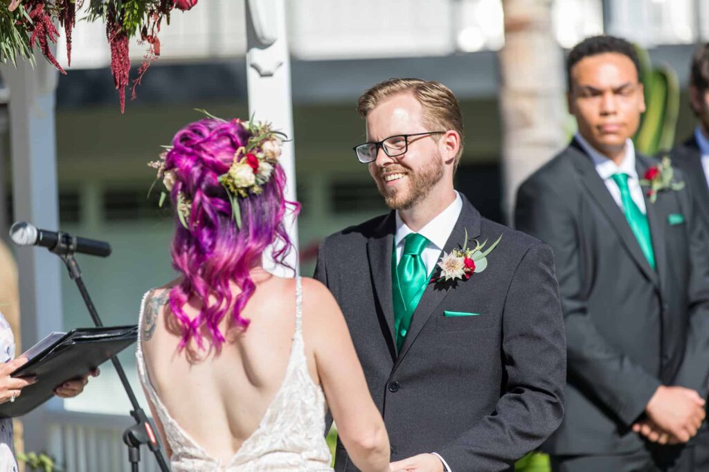 groom looking at bride during their wedding