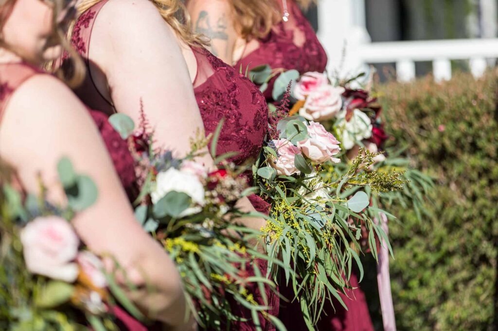 closeup of bridesmaid's bouquets