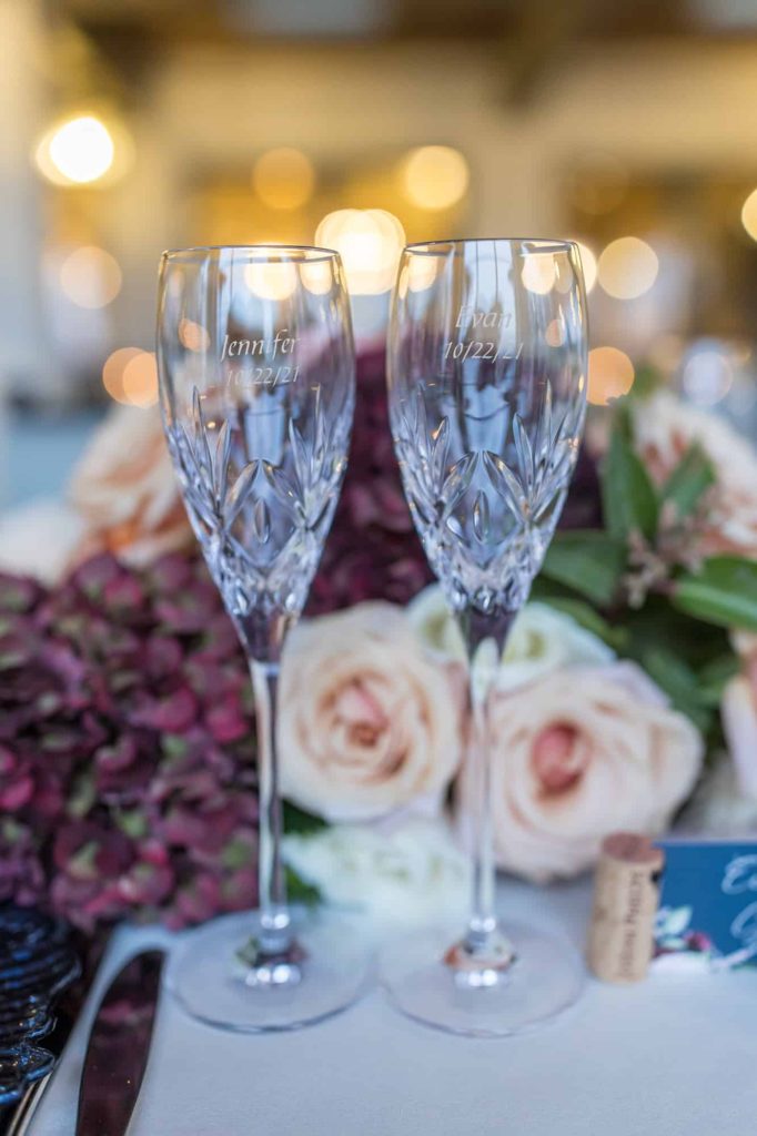 custom champagne flutes at a wedding