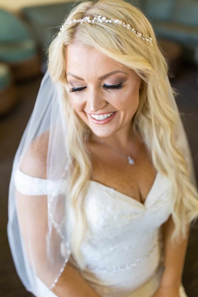 bride smiling and looking down