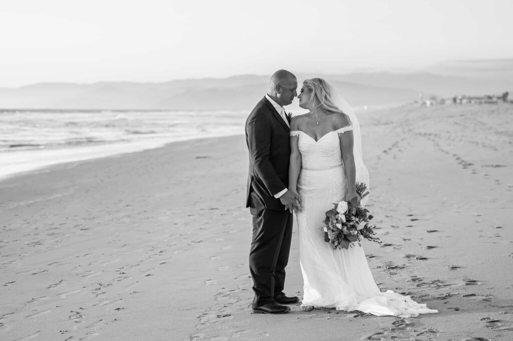 bride and groom together at mandalay beach