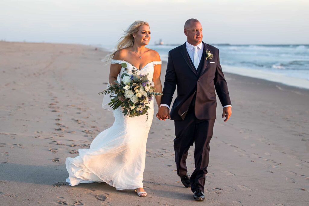 bride and groom walking at mandalay beach