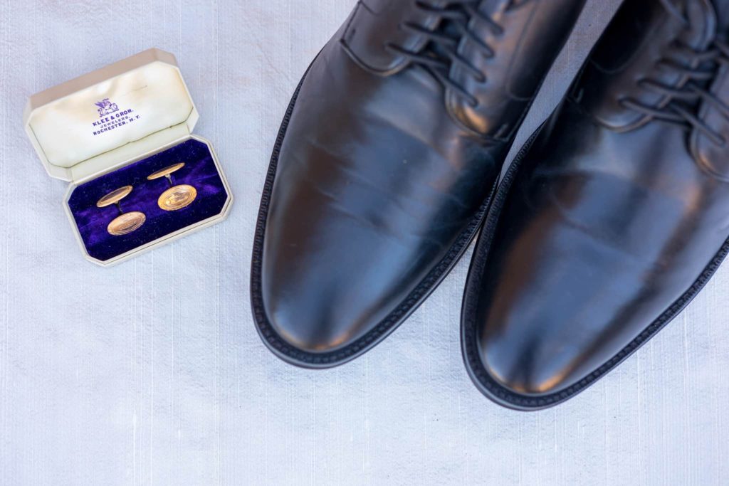 grooms cufflinks and wedding shoes
