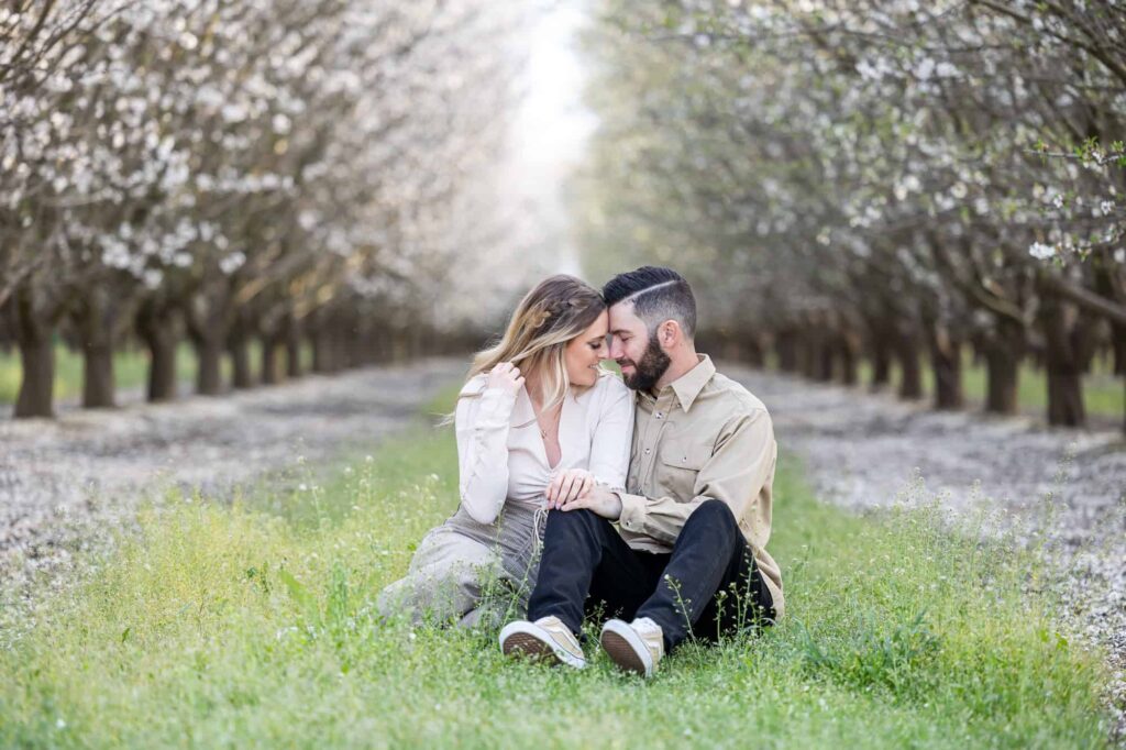 almond orchard engagement session