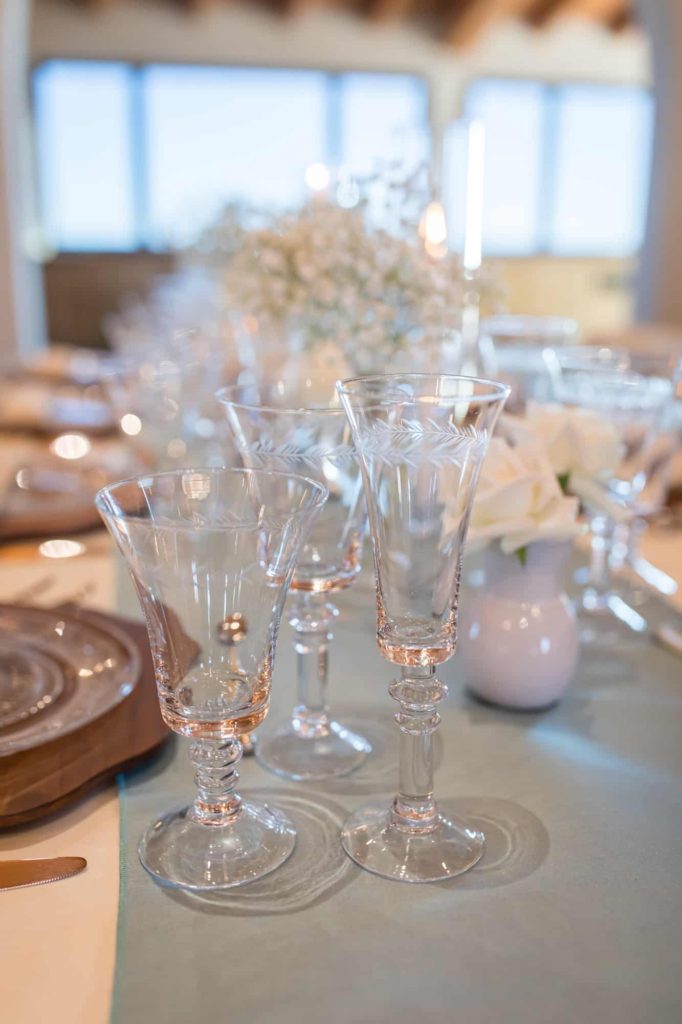 Santa Barbara wedding venue reception table set up with beautiful crystal glasses