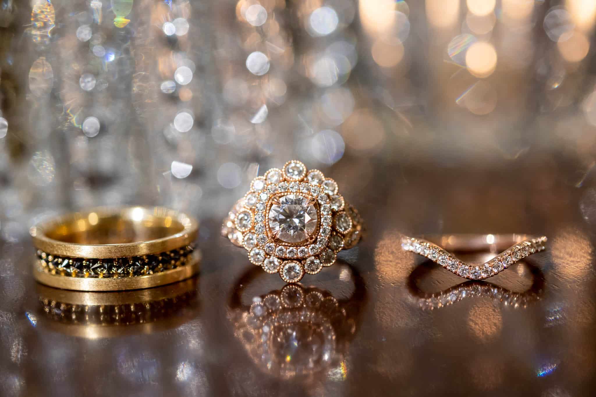 detail shot of stunning engagement ring with two halos