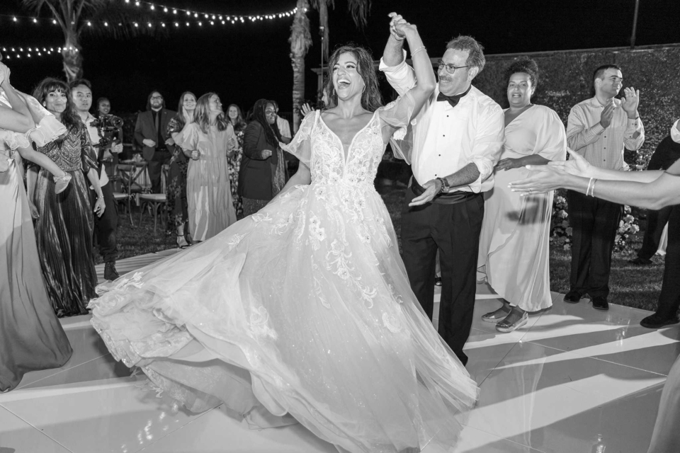 bride dancing with her father at her wedding in montecito