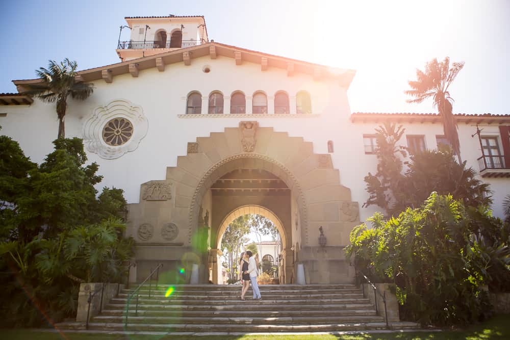 Couple standing in front of the santa barbara courthouse Your Guide To a Perfect Santa Barbara Courthouse Wedding