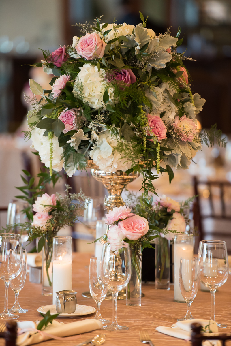 floral arrangement on table Spanish hills country club wedding