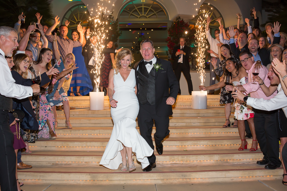 bride and groom grand exit with sparklers Spanish hills country club wedding